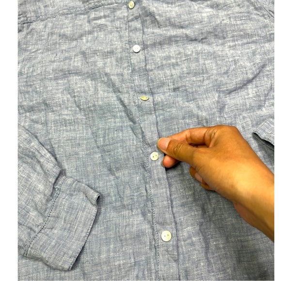 Sigrid Olsen Chambray Button Down Up Blouse Blue 100% Linen Casual Top Size L - Picture 6 of 12
